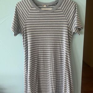 Umgee T-Shirt Dress Women's Small Blue Striped Short Sleeve Pockets High Low Hem